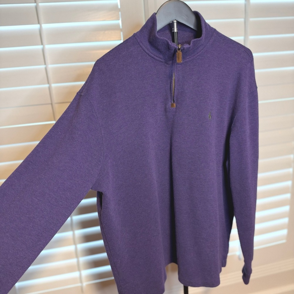 Polo Ralph Lauren Mens XL Purple 1/4 Zip Cotton Knit Pullover Sweater Pony Logo
